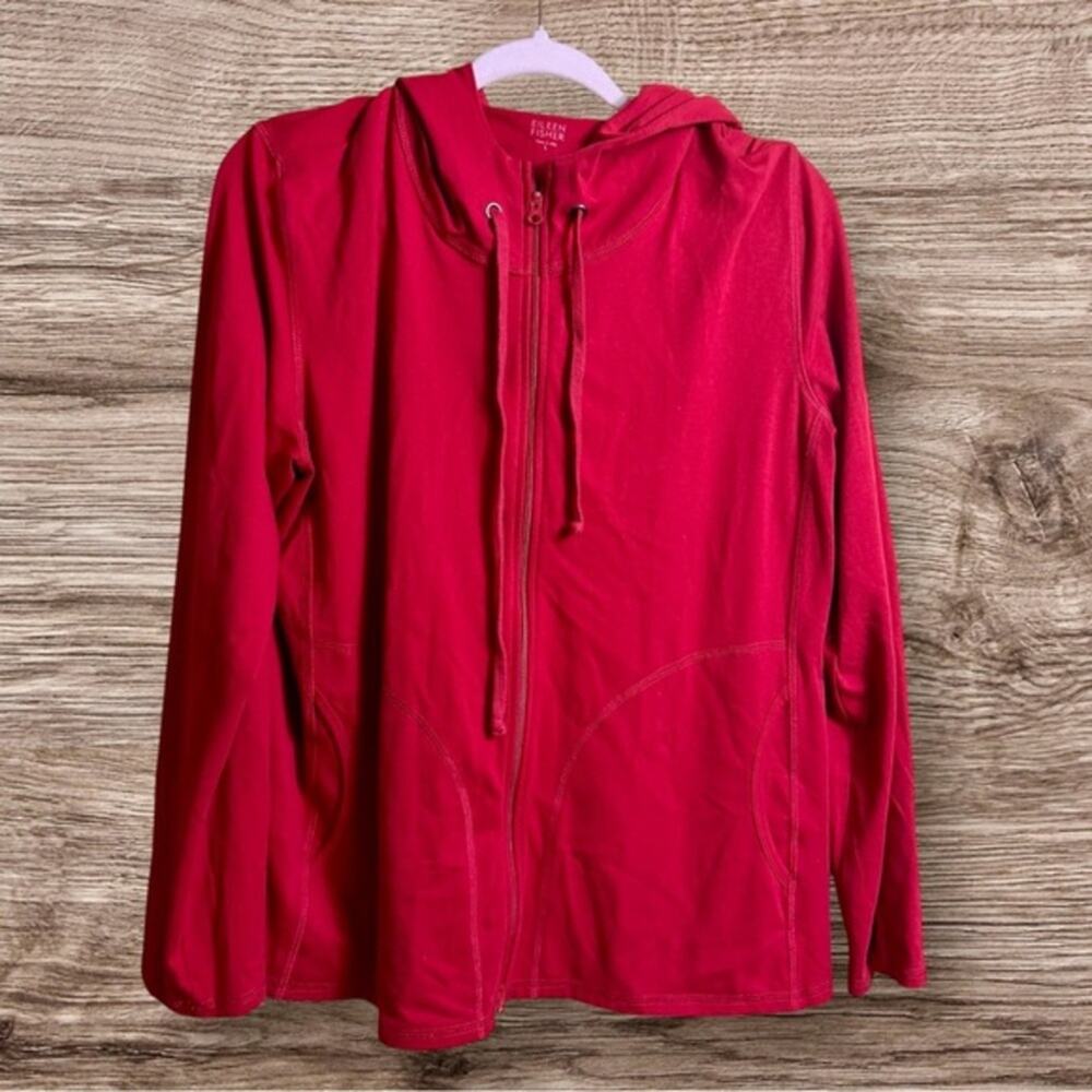 Eileen Fisher, full zip, red organic cotton hoodie. Large.
